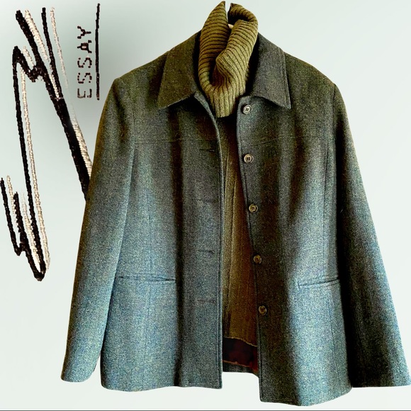 ESSAY Vintage Tweed Wool Sports Blazer Green - Picture 7 of 14